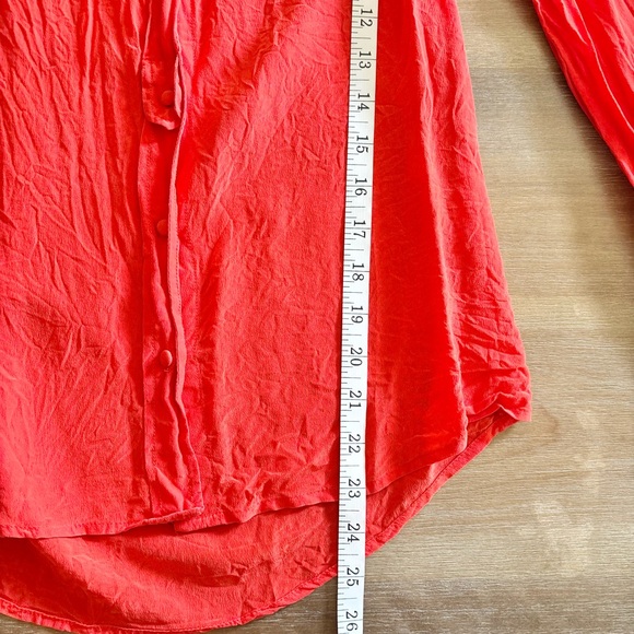 J. Crew Vibrant Poppy 100% Silk Button-Down Collared Pocket Front Shirt, Size XS - Picture 5 of 8